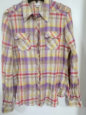 Women’s Plaid Button-Front Shirt in Purple, Yellow & Red
